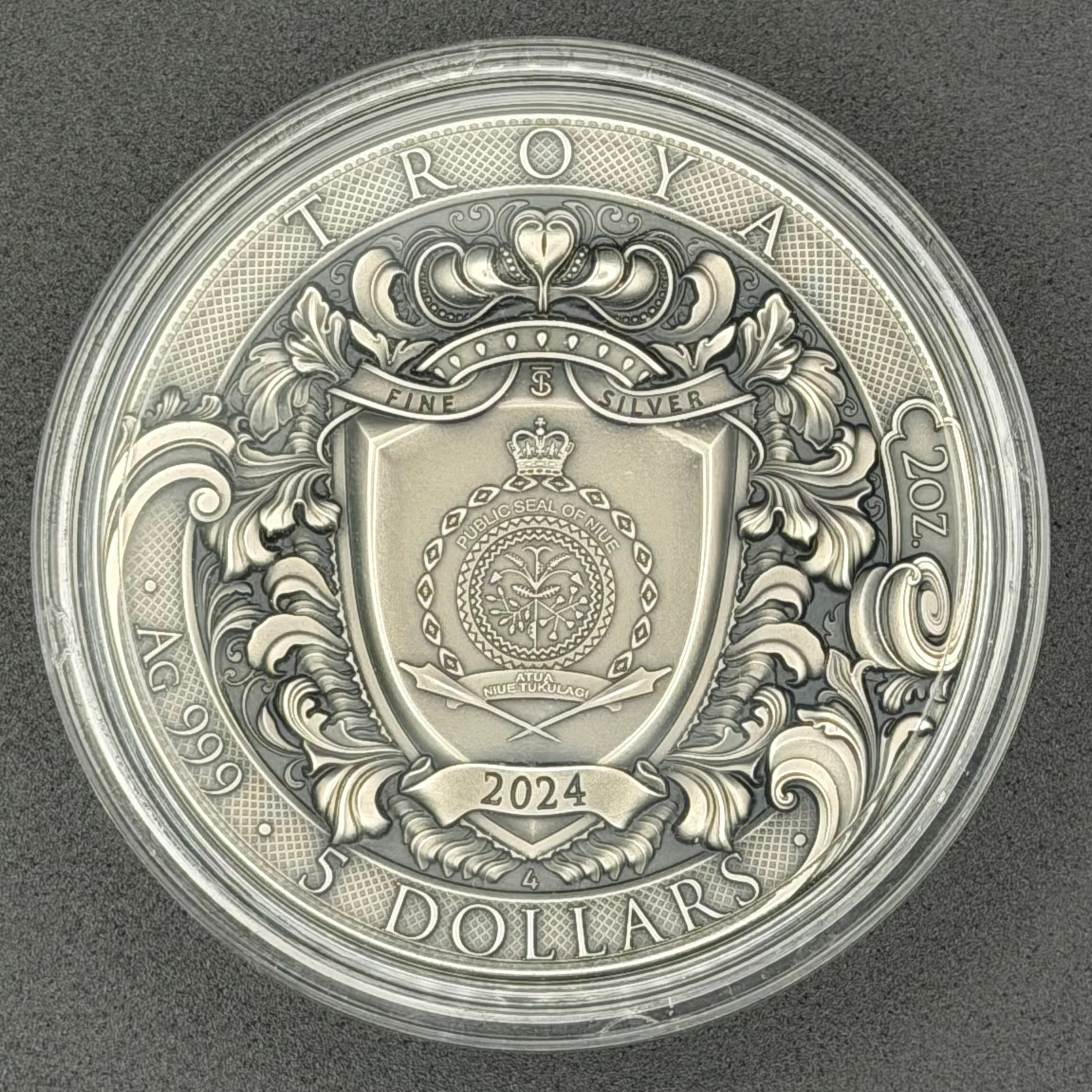 2024 Niue 2 oz Silver Troya (Gold Gilded)