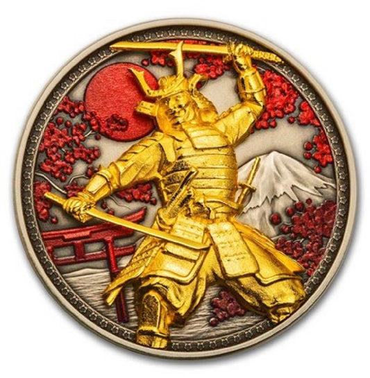 2024 Samoa 5 oz Silver Samurai Coin (Gold Gilded)