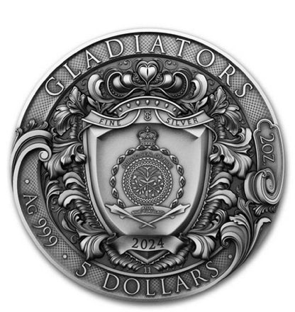 2024 Niue 2 oz Silver Gladiators Coin (Gilded)