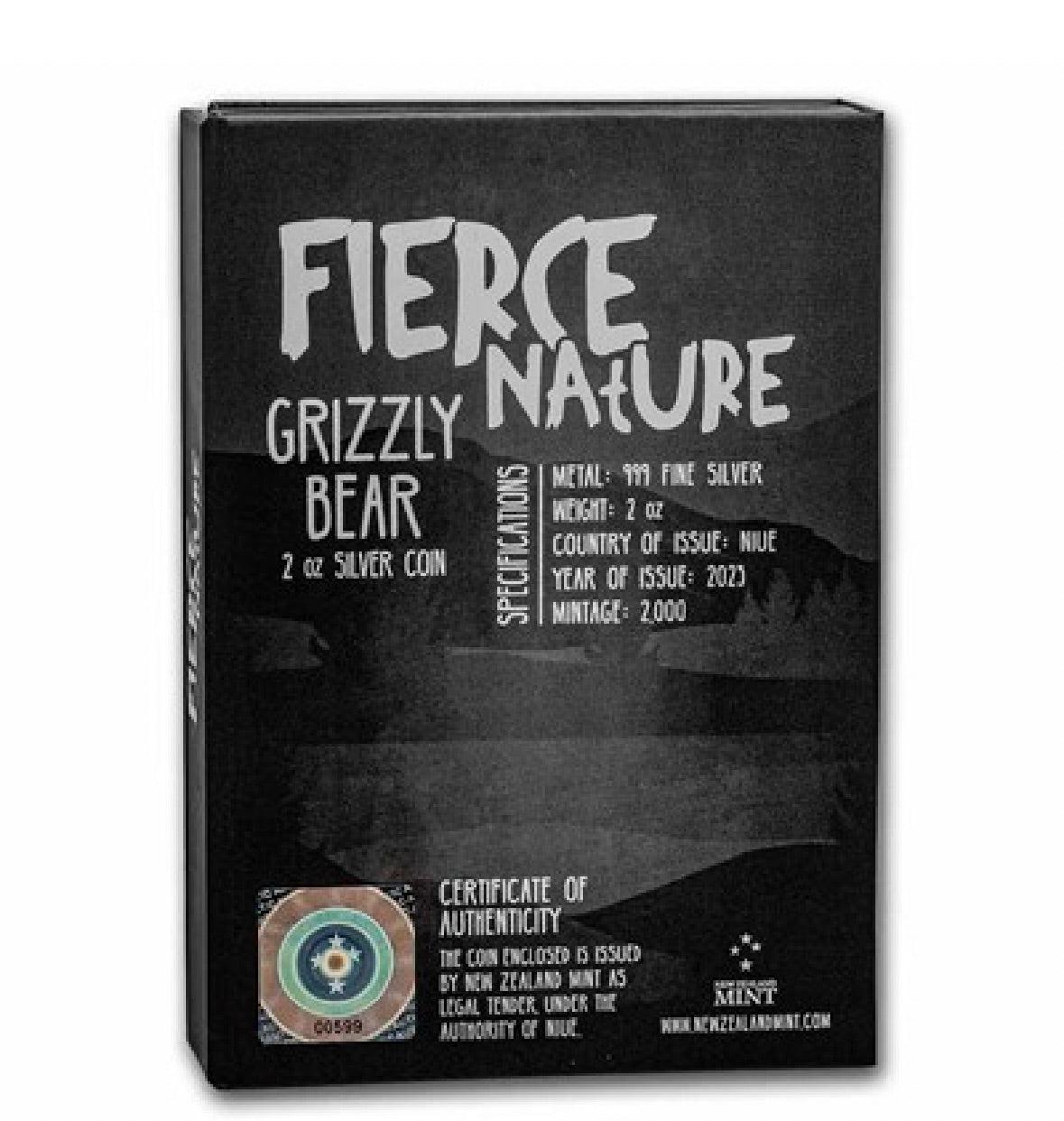 2023 Niue 2 oz Silver Fierce Nature: Grizzly Bear Coin