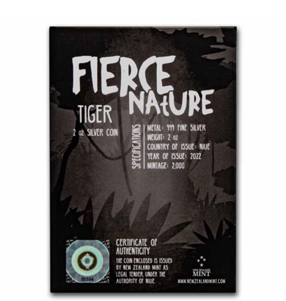 2022 Niue 2 oz Silver Fierce Nature: Tiger Coin