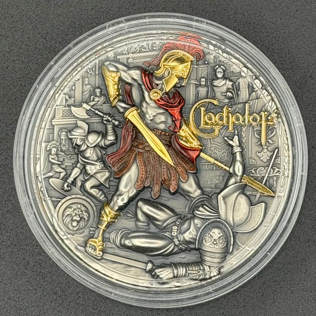 2024 Niue 2 oz Silver Gladiators (Gold Gilded)